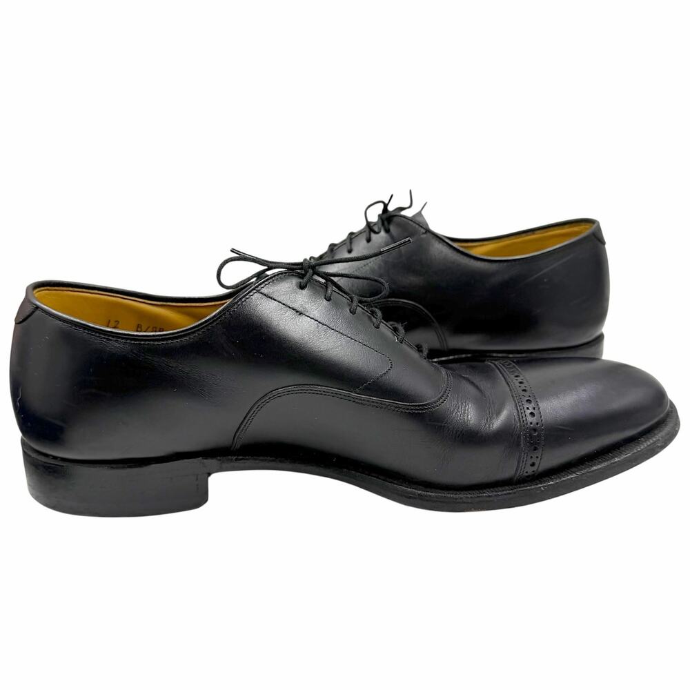 Johnston Murphy Handcrafted Black Leather Cap Toe Oxford Dress Shoes 12 B AA